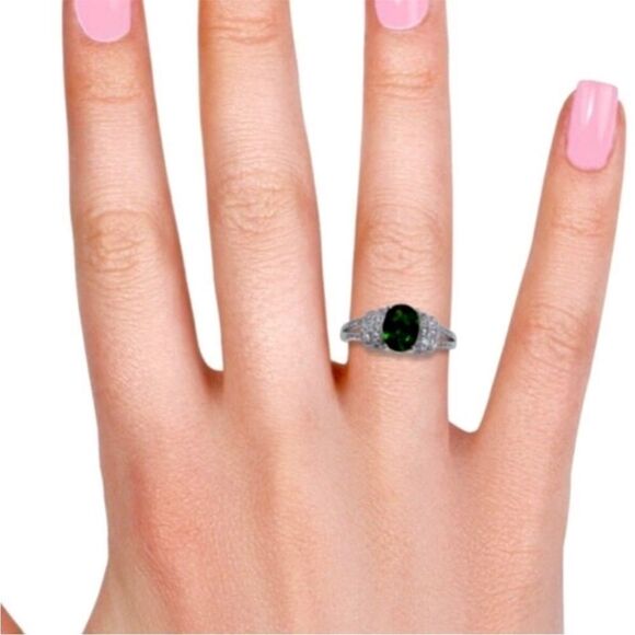 Platinum Chrome Diopside White Zircon Rhodium Halo Ring NEW - Picture 4 of 4